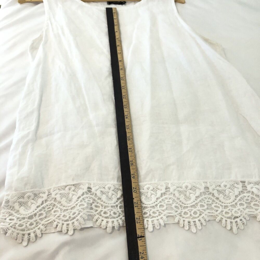 Lungo L'arno Made In Italy 100% Linen Crochet Sleeveless White Top Size M - Picture 11 of 15